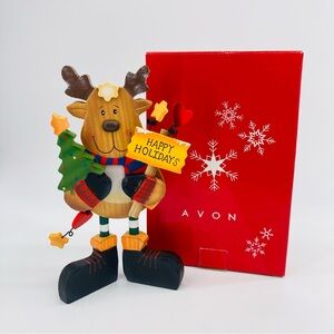 Holiday Standing Reindeer Wooden Christmas Figurine Avon 2004 8.5" High With Box